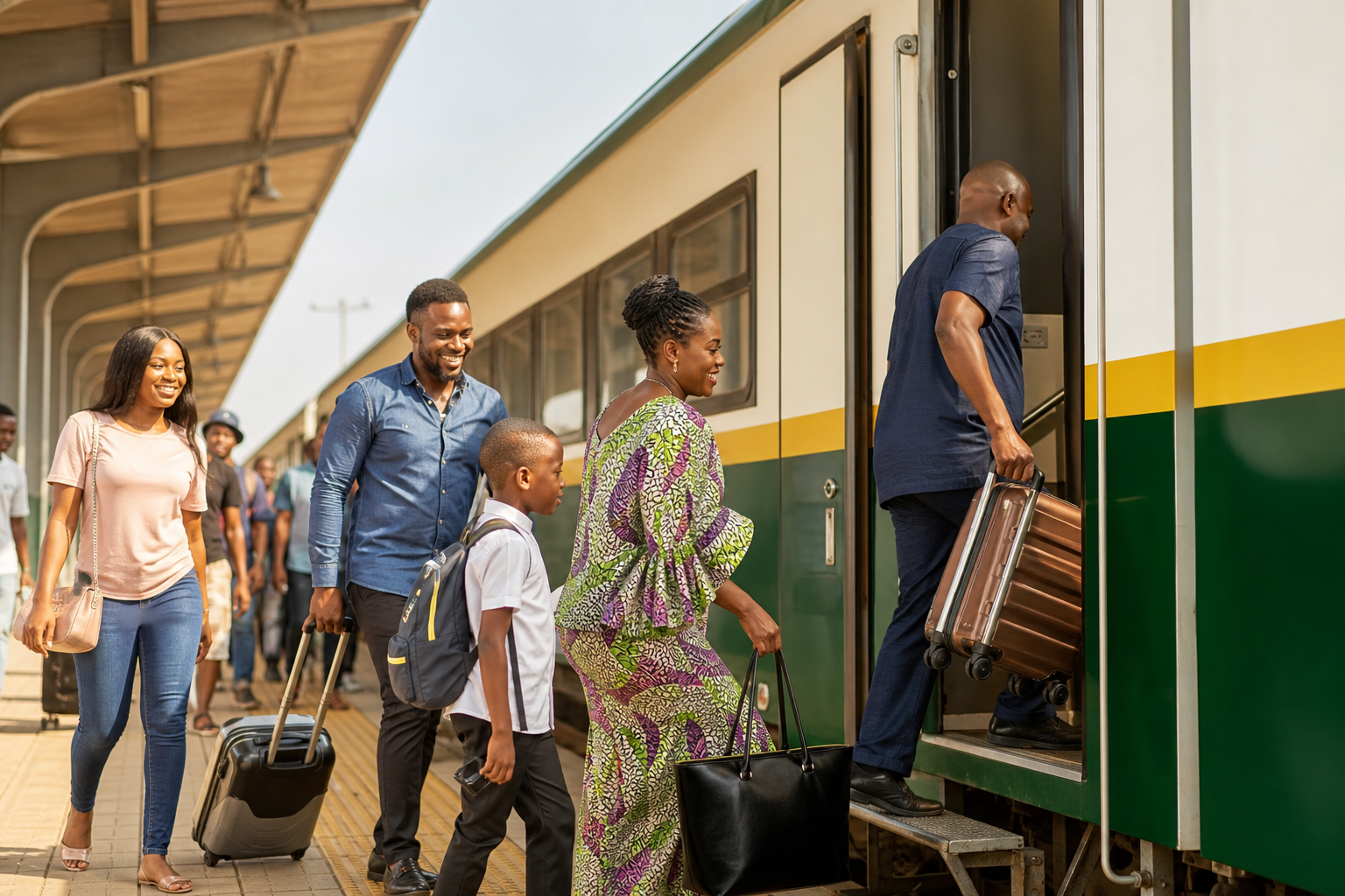 Passengers happily boarding an NRC train